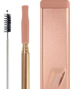 EcoVessel Reusable Stainless Steel QuickStraw With Cleaning Brush Straw And Case For Unisex Black