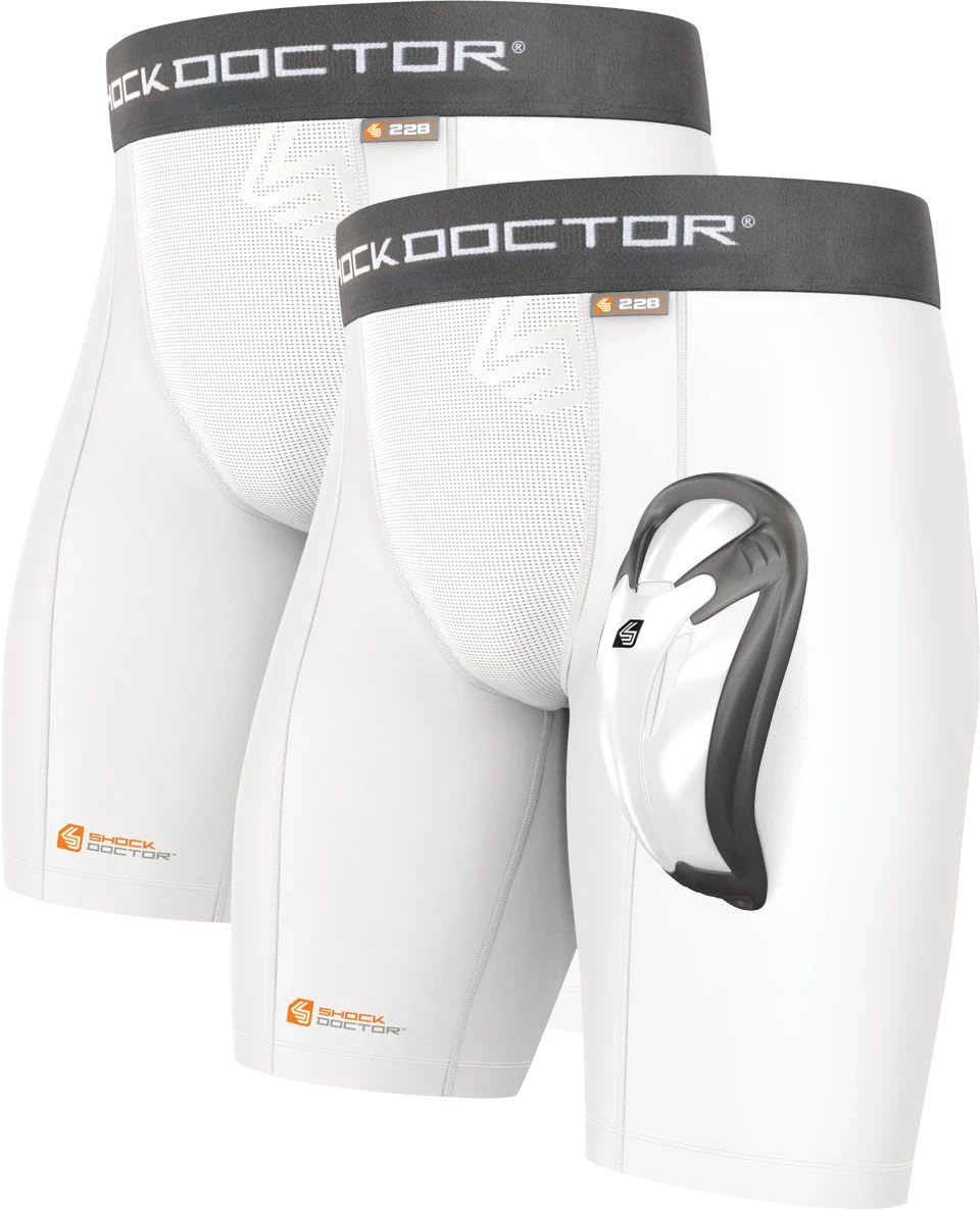 Shock Doctor Adult 2-Pack Core Compression Short With Bioflex Cup For Men White 1 Shock Doctor Adult 2-Pack Core Compression Short With Bioflex Cup For Men White