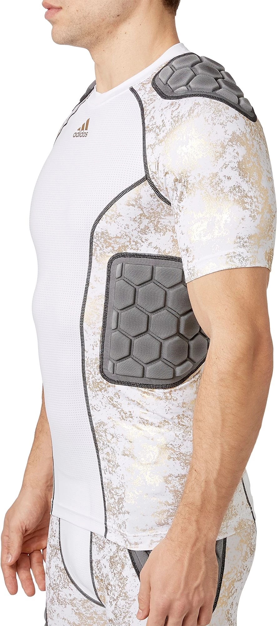 Adidas Adult Techfit Gold Foil Padded Football Shirt For Men White/gold Foil 3 Adidas Adult Techfit Gold Foil Padded Football Shirt For Men White/gold Foil - Image 3